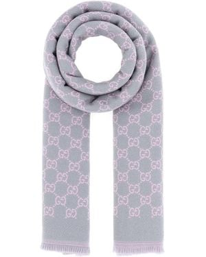 Gucci Embroidered Wool Blend Scarf - Blue