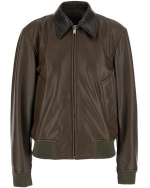 Bottega Veneta Dark Jacket With Collar With Intreccio Motif - Brown