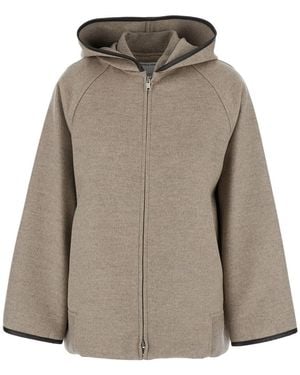 Bottega Veneta Coat With Hood And Leather Trims - Gray