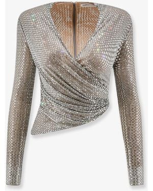 Self-Portrait Self Portrait Mesh Top With All-Over Rhinestones - White