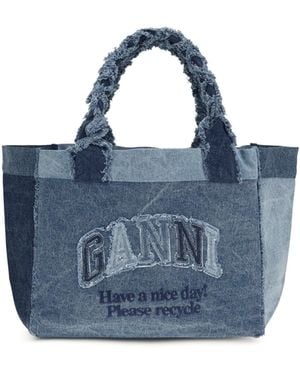 Ganni Medium Trapeze Denim Shopper - Blue