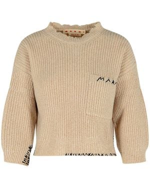 Marni Moulinã Virgin Wool Sweater With Mending' Embroidery - Natural