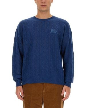 Etro Regular Fit Pegasus Patterned Cashmere Shirt - Blue