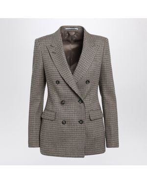 Tagliatore Double-Breasted Tobacco-Colored Jacket With Houndstooth Pattern - Gray