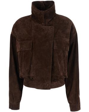 Saint Laurent Jacket With Raised Collar With Snap Buttons And Elasticated Waist - Brown