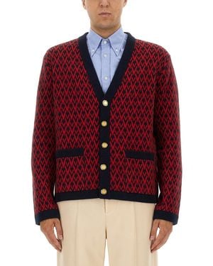 Valentino Cardigan With "Toute La V" Pattern - Red