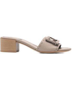 Fendi Baguette Leather Mules - White