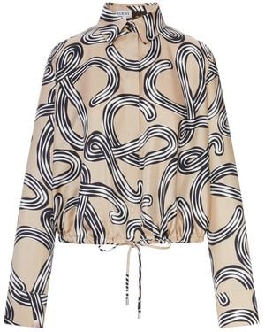 Loewe X Paula's Ibiza Silk Twill Balloon Shirt With Anagram Print And Drawstring Hem - White