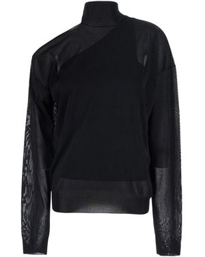 Fendi Turtleneck Top With Cut-Out On The Shoulder And Matching One-Shoulder Viscose Top - Black