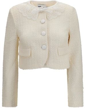 Self-Portrait Bouclé Jacket Lace Collar - White
