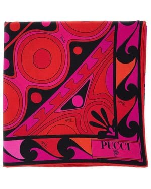 PUCCI Fuchsia Square Scarf With All-Over Geometric Print - Red