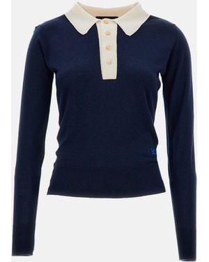 Wales Bonner Fine Merino Wool Fabric Polo Shirt - Blue