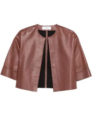 Yves Salomon Laser-Cut Leather Cropped Jacket - Brown