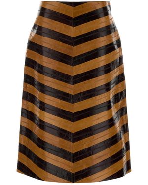 Fendi Two-Tone Leather Skirt - Brown