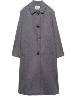 Prada Single-Breasted Loden Wool Coat - Gray