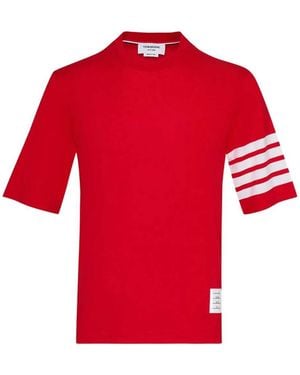 Thom Browne T-Shirt With-Stripe Detail - Red