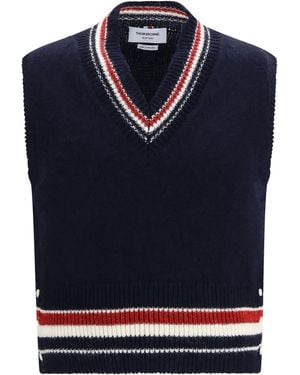 Thom Browne Hector Jersey V-Neck Vest - Blue