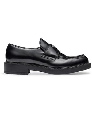 Prada Chocolate Brushed Leather Loafers - Black
