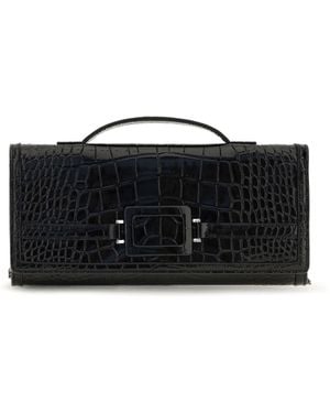 Roger Vivier Belle Vivier Crocodile-Effect Clutch - Black