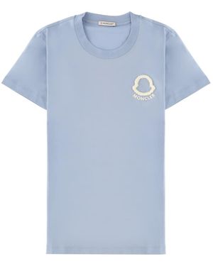 Moncler T-Shirt Con Logo Ricamato - Blue