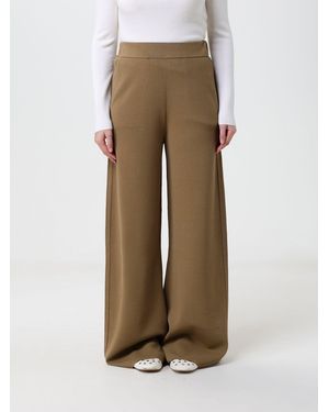 Max Mara High-Waisted Wide Leg Knit Wool Pants - Natural