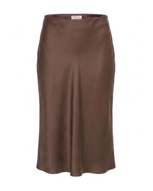 Brunello Cucinelli Satin Cady Fluid Pencil Skirt - Brown