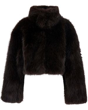 ROTATE BIRGER CHRISTENSEN Fur Jacket With Crop Design And High Collar - Black