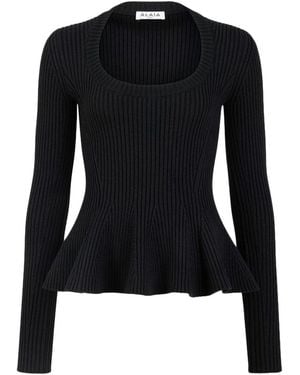 Alaïa Ribbed Peplum Top - Black