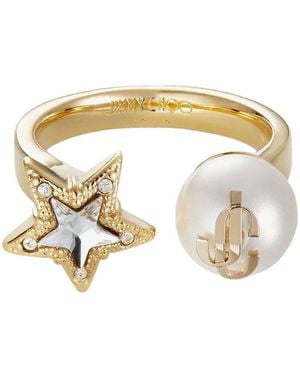 Jimmy Choo Finish Metal Ring With Crystal Star And Pearl - Metallic