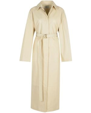 【SPORTMAX】ANTIOPE1234 Long Nappa leather trench coat Sportmax Antiope Leather Trench Coat in Natural | Lyst