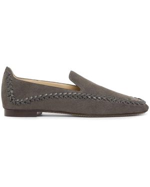 Giorgio Armani Slip-On Suede Sneakers With Woven Embroidery - Gray