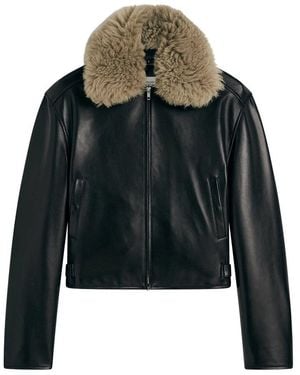 Phoebe Philo Short Leather Aviator Jacket - Black