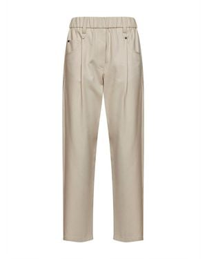 Brunello Cucinelli Oat Milk Stretch Cover Baggy Pull-On Pants With Shiny Bartack - Natural