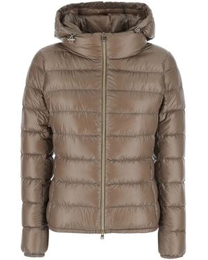 Herno Giada Hooded Short Puffer With Hood And Tech Fabric - Brown