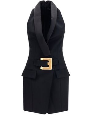 Balmain Grain De Poudre Belted Dress - Black