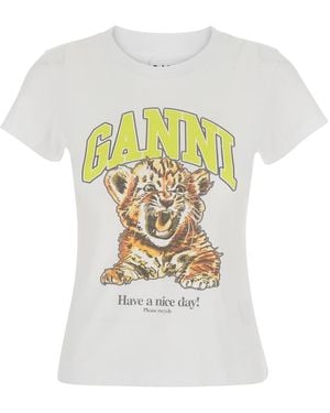 Ganni T-Shirt Basic Cotton Jersey Baby Fit Tiger - White