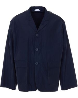 Thom Browne Light Memory Tech Packable Sportcoat With Logo Print - Blue