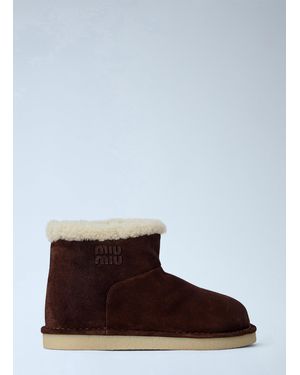 Miu Miu Shearling-Lined Suede Ankle Boots - White