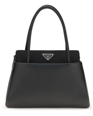 Prada Top Handle Bag With Triangle Logo - Black