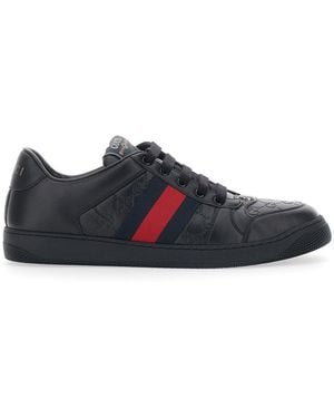 Gucci 'Screener' Low Top Sneakers With Raised Gg Motif And Web Detail On The Side - Blue
