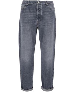 Brunello Cucinelli Jeans With Cuffs And Logo Patch On The Back - Blue