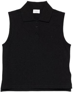 Saint Laurent Cotton Sleeveless Polo Shirt - Black