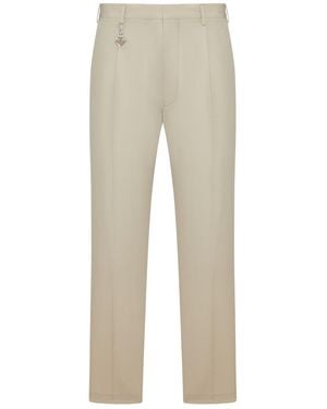 Prada Cotton Pants With Enameled Metal Triangle Logo - Natural