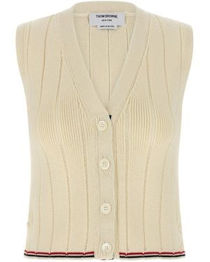 Thom Browne Rwb Intarsia Vest - Natural