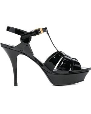Saint Laurent Tribute 75mm Patent Leather Platform Sandals - Black