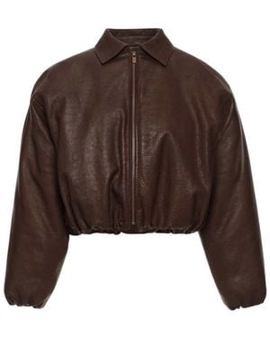 Magda Butrym Cropped Dark Leather Bomber Jacket - Brown