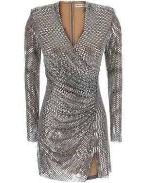 Self-Portrait Colored Dress With Draping And Applied Jewels All-Over - Gray