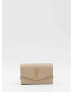 Saint Laurent Uptown Pouch With Chain - Natural