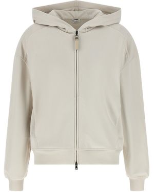 Brunello Cucinelli 'Shiny Zipper Pull' Hoodie - White