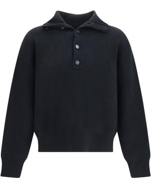Ami Paris High-Neck Buttoned Sweater - Blue